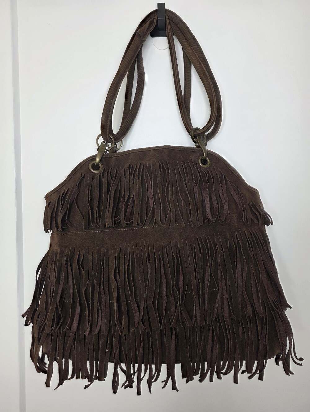 Vintage Brown Fringe Shoulder Bag - Suede Style